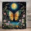 Rustic Floral Moth Shower Curtains Vintage Boho Art Dragonfly Flowers Green Plants Bathroom Curtain Polyester Fabric Home Decor