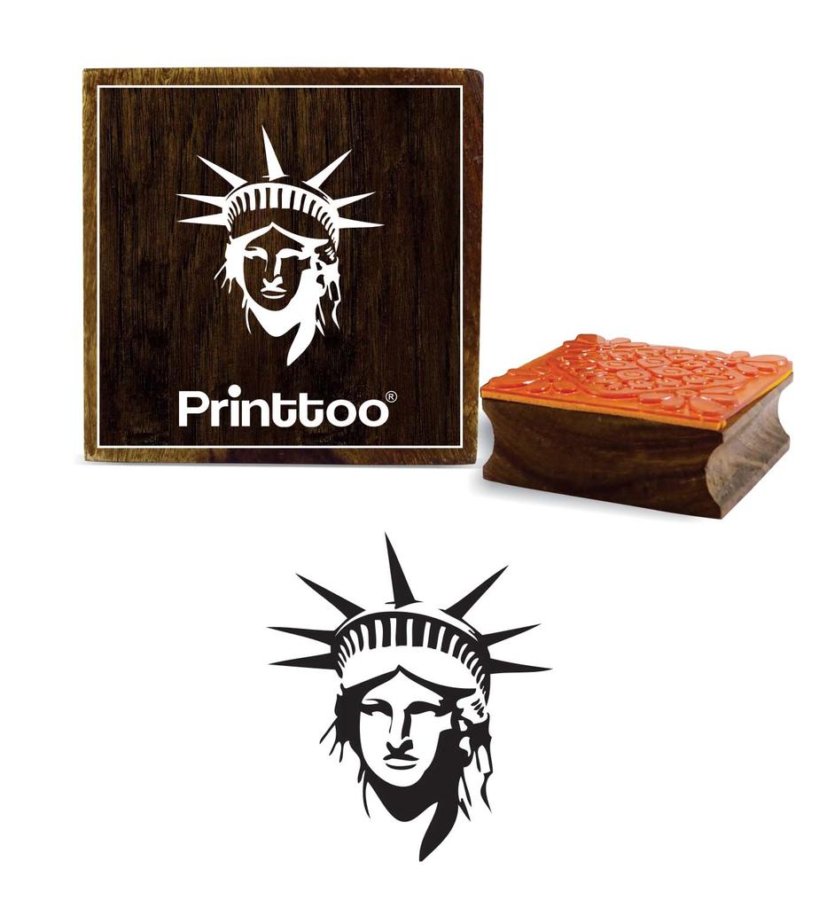 Printtoo Textile Stamp Statue of Liberty Head Pattern Wooden Square Rubber Stamps-2 X 2