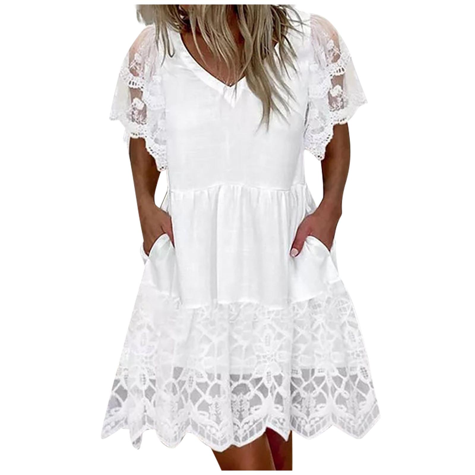 Модное женское повседневное летнее однотонное платье с коротким рукавом с v-образным — фото 2