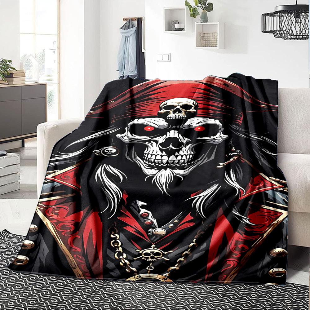 1pc Skull Pirate Throw Blanket Soft Flannel, Cozy All Season Polyester Perfect for Home, Office