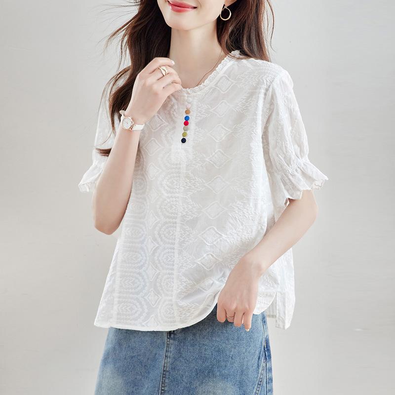 Lace Collar Short-sleeved Shirt Women's Summer New Top