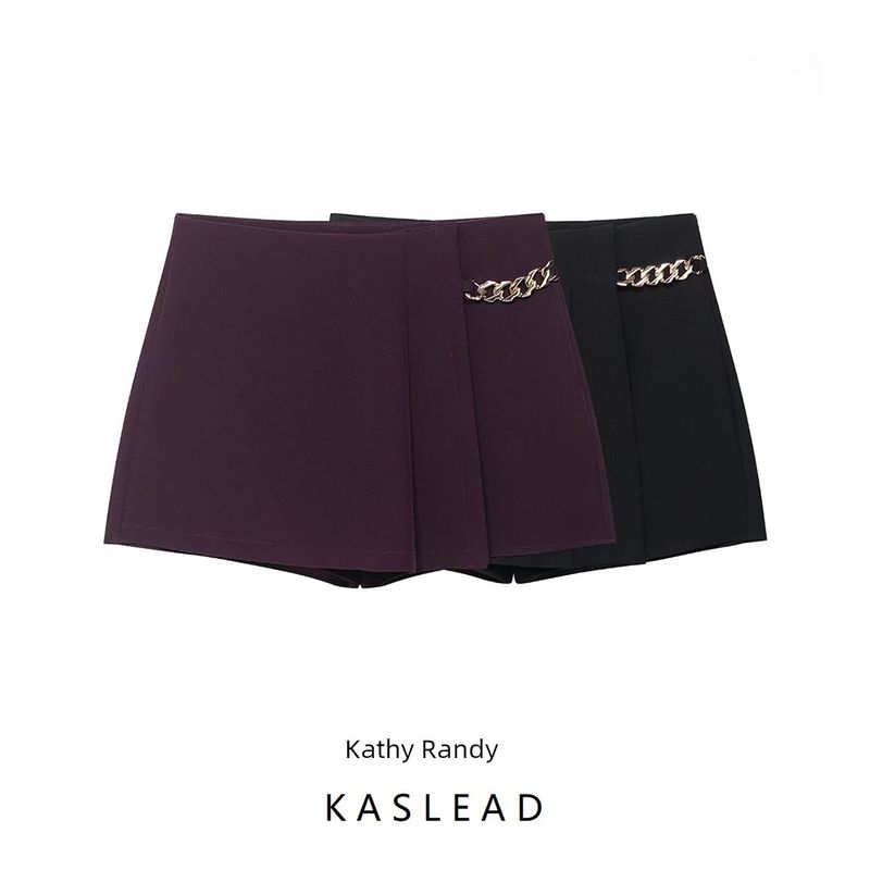 Kaslead New Women clothes Western Style Fashion Chain Wide Pleat Casual Shorts 1478270