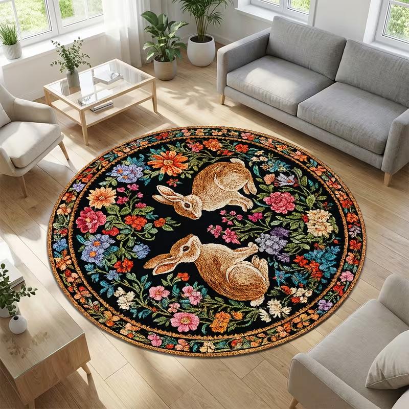 Vintage Cottagecore Red Mushroom Wildflower Round Rug Soft Non Slip Circular Carpet for Bedroom Living Room Home Decor