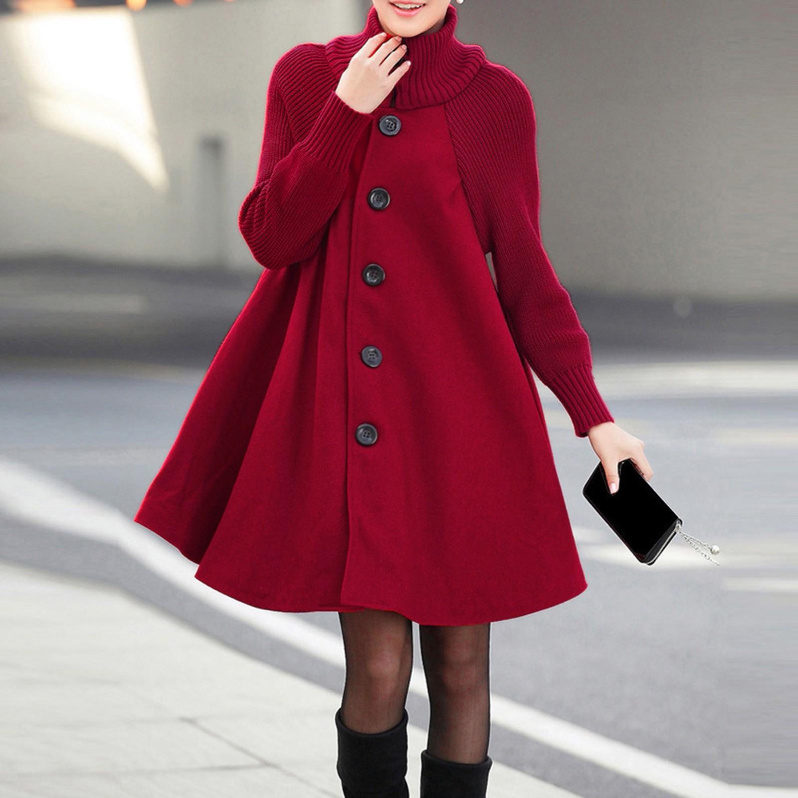 

Женское пальто-свитер, утепленное теплое пальто средней длины, холодное и ветрозащитное пальто M красный