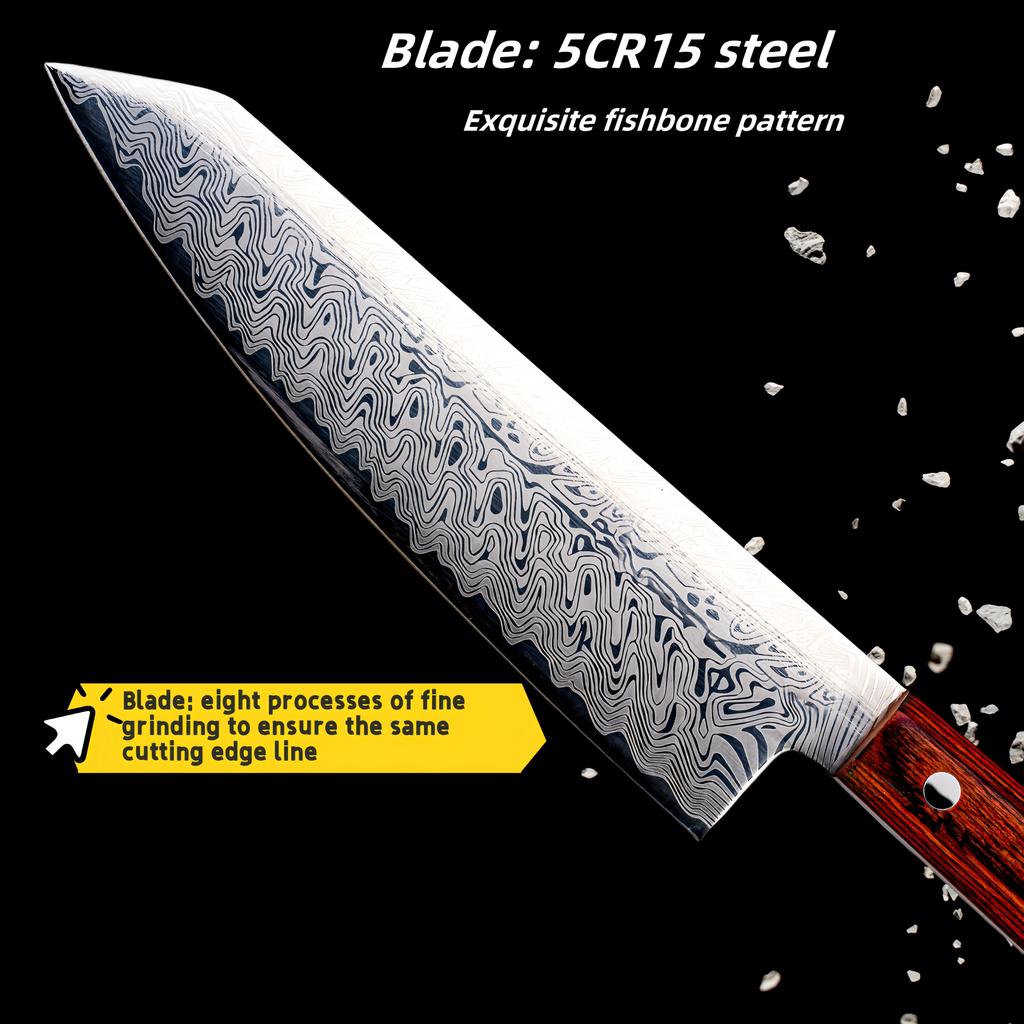 8 Inch Chef Knife Laser Ultra Sharp Chef Knife Laser Cut Edge Perfect For Slicing Dicing & Chopping Santoku Knife Wood Handle