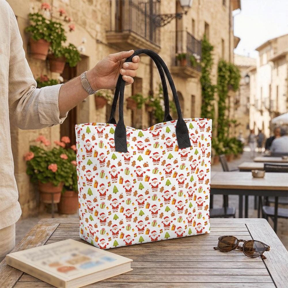 Weihnachts-Nikolaus-Muster Tragetasche Lässige große Schulter-Handtasche für den Feiertagseinkauf