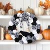 Black and White Rose Crow Front Door Wreath Halloween Decorative Wreath For Home Party Festival Porch Decoration