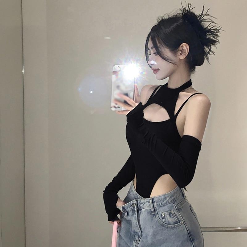 Women  Hollow Out Bodysuit Black  Off Shoulder Streetwear Party Club Body Jumpers White Rompers