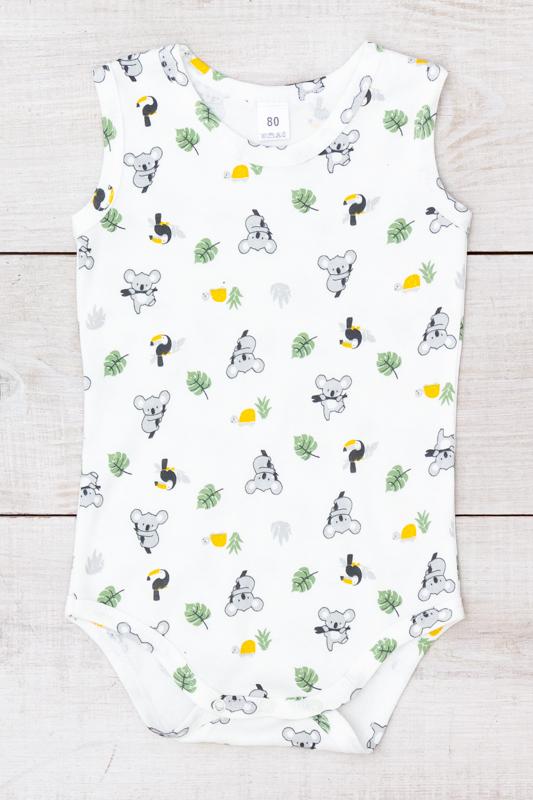 

Бавовняний боді для новонароджених хлопчиків – Безрукавний комфорт і милий принт, Літо, 5067-016-4 HC 56 теплим білим кольором