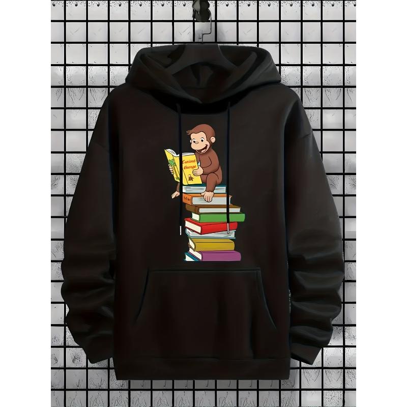 Graphic Print Hooded Sweatshirt Polyester Soft Touch Lightweight Breathable Spring Fall XXL чёрный