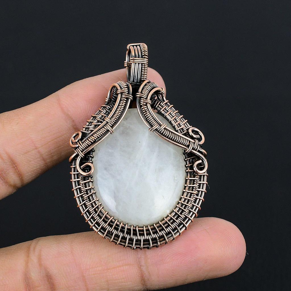 Moonstone Pendant Gemstone Jewelry, 999 Copper Wire Wrapped Pendant, Gift For Women Handmade Pendant