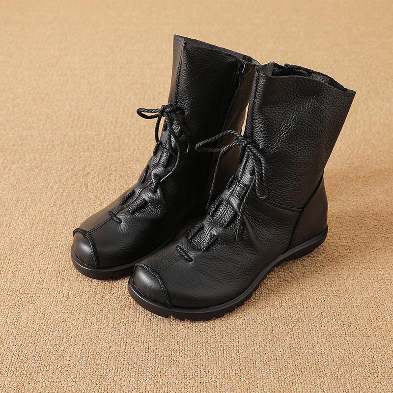 Women's Genuine Leather Snow Boots With Zipper Non-Slip Winter Warm Ankle Booties With Faux Fur Lined Comfortable Walking Short Boot Shoes for Women