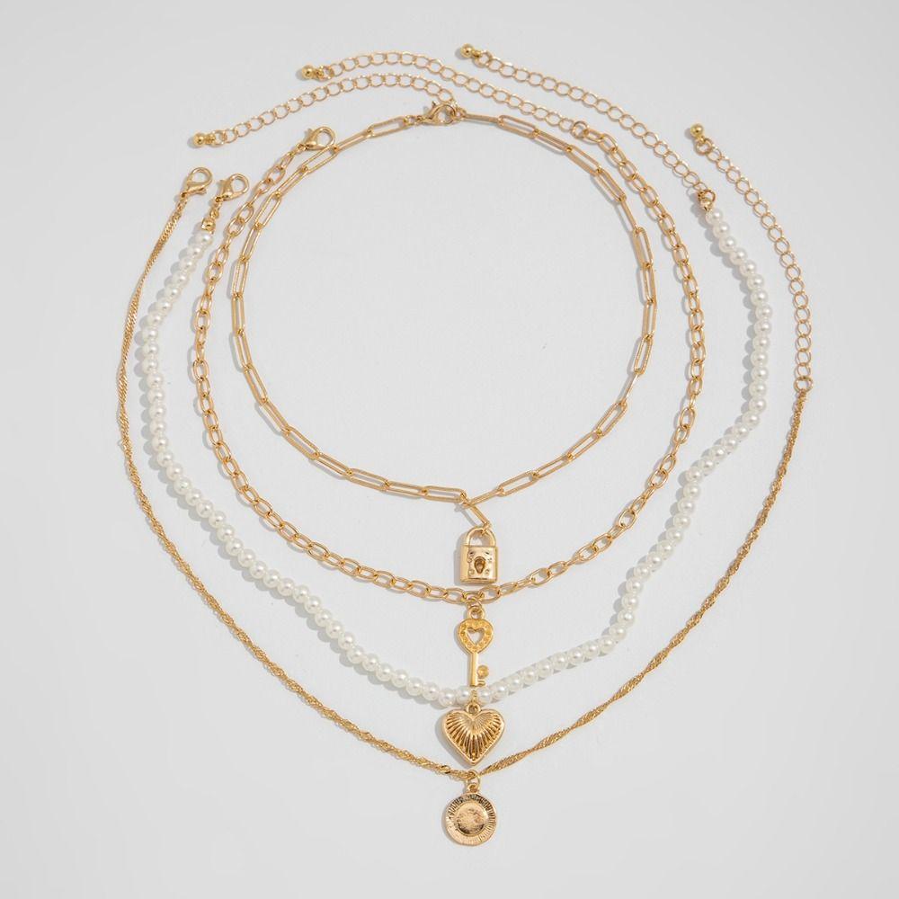 Metal Pearl Shell Necklace Exquisite Beach Style Necklace Fashion Pearl Beaded Necklace  Daily