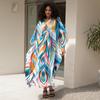 Strand Kaftan Kleider Damen Handgefertigt Gewebte Dekoration Cover Ups für Badebekleidung Schmetterling Bedruckte Maxi Robe Heißer Verkauf