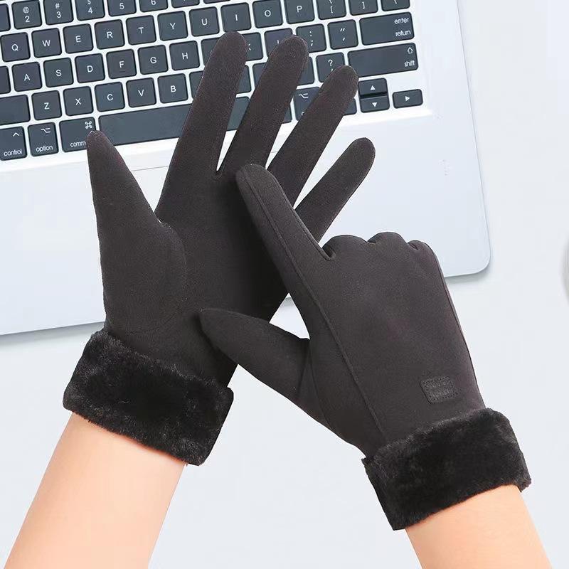 Thermal Fleece Winter Gloves, Double-Layer Heat-Generating Windproof Anti-Slip Cold-Proof Cycling Gloves