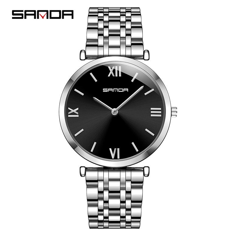Sanda Women's Stylish Diamond Roman Numeral Waterproof Steel Band Watch