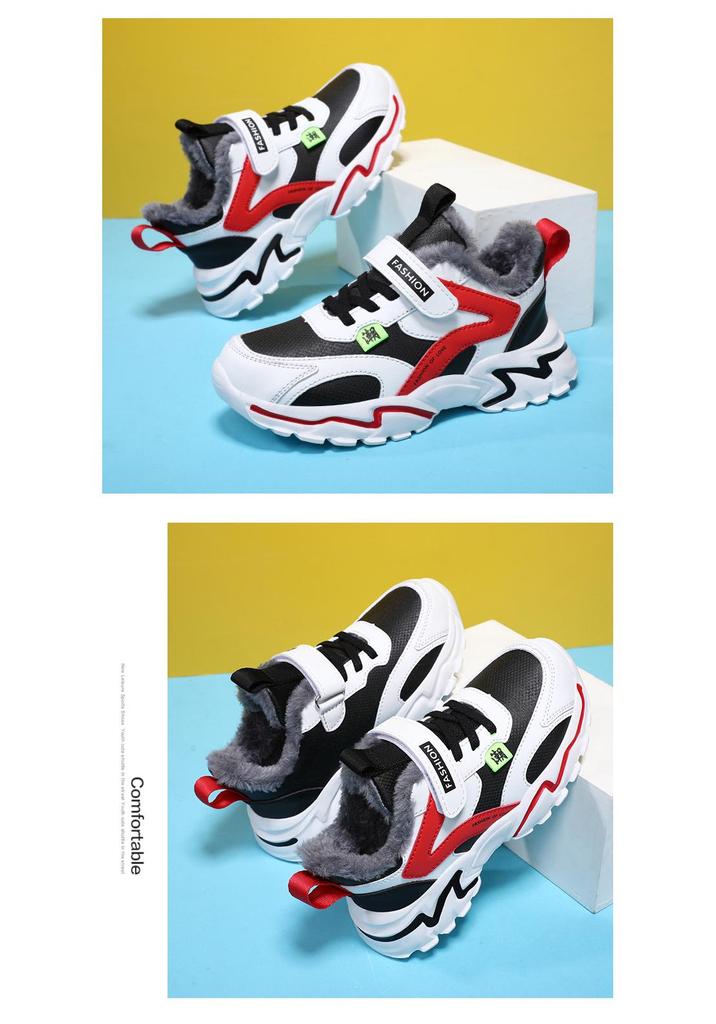 Kids' Fleece-Lined Leather Low-Top Basketball Shoes - Autumn/Winter, Lightweight for Boys & Girls Running Sports, Medium & Large Sizes