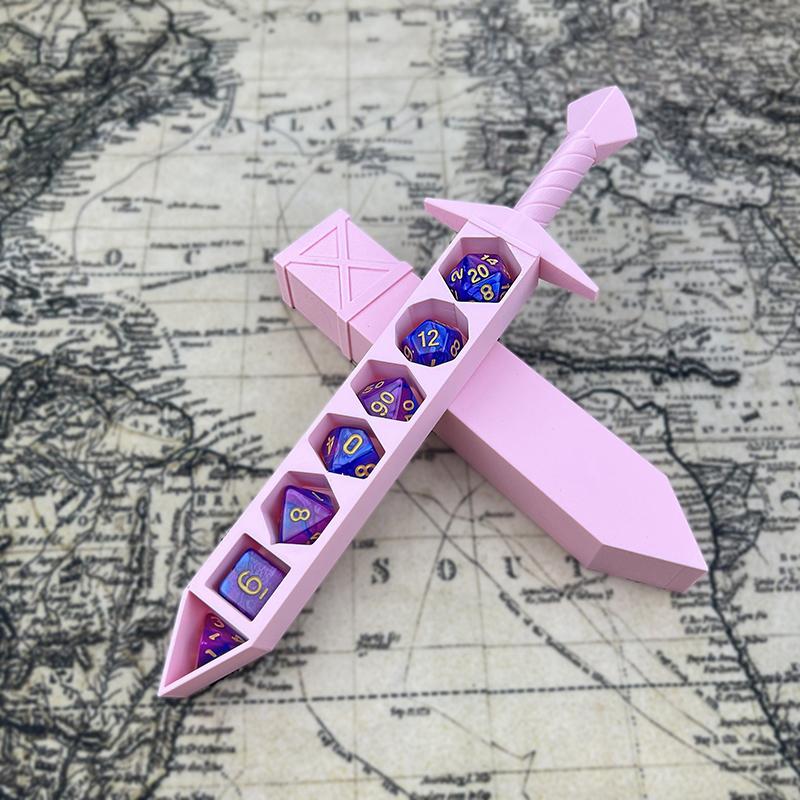 3D Printed Sword-Shaped Storage Box With Dices For Dnd Rpg Trpg Games Dice Dnd Game Role Dice Holder Desktop Ornament Storage Bo