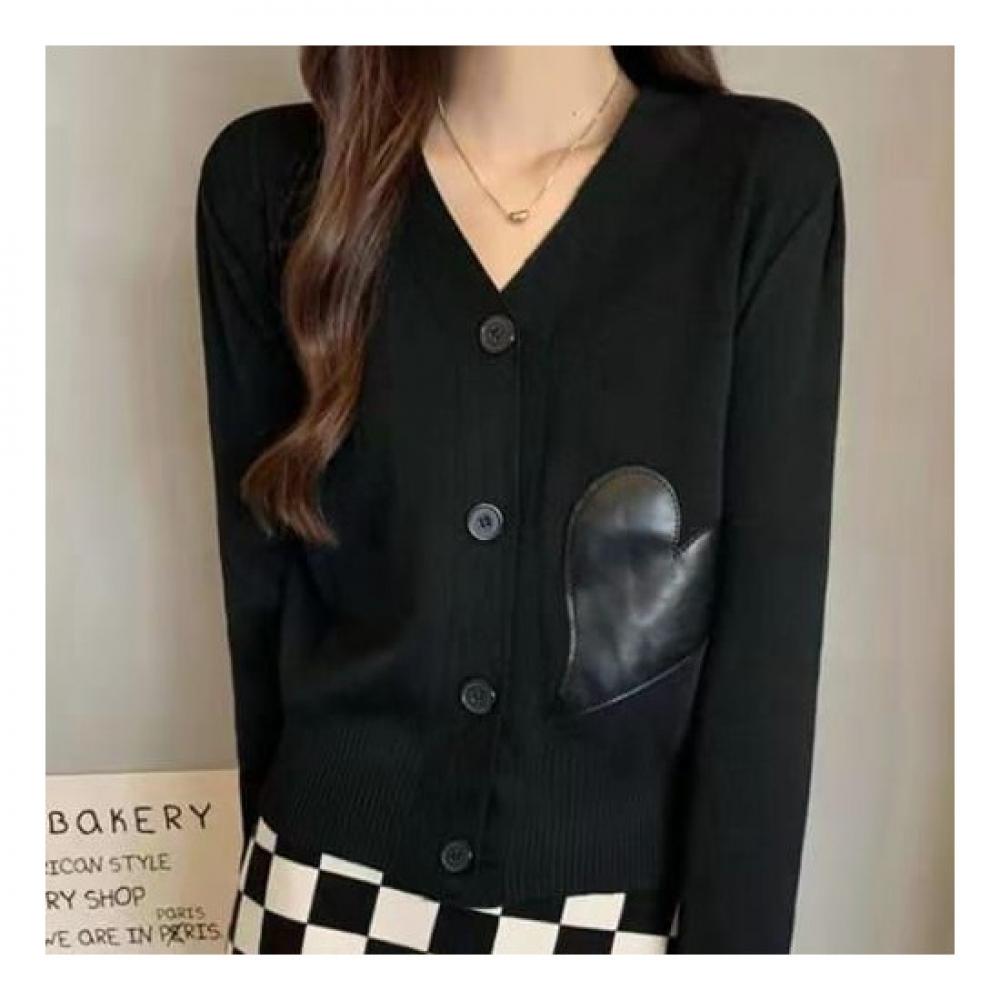 NaVaVa Nk2004 Simple Heart V Neck Long sleeVe Knit Cardigan