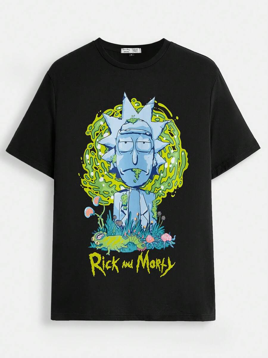 Rick and Morty X SHEIN Unisex Casual Fun Cartoon Print T-Shirt, Summer Style XXXL