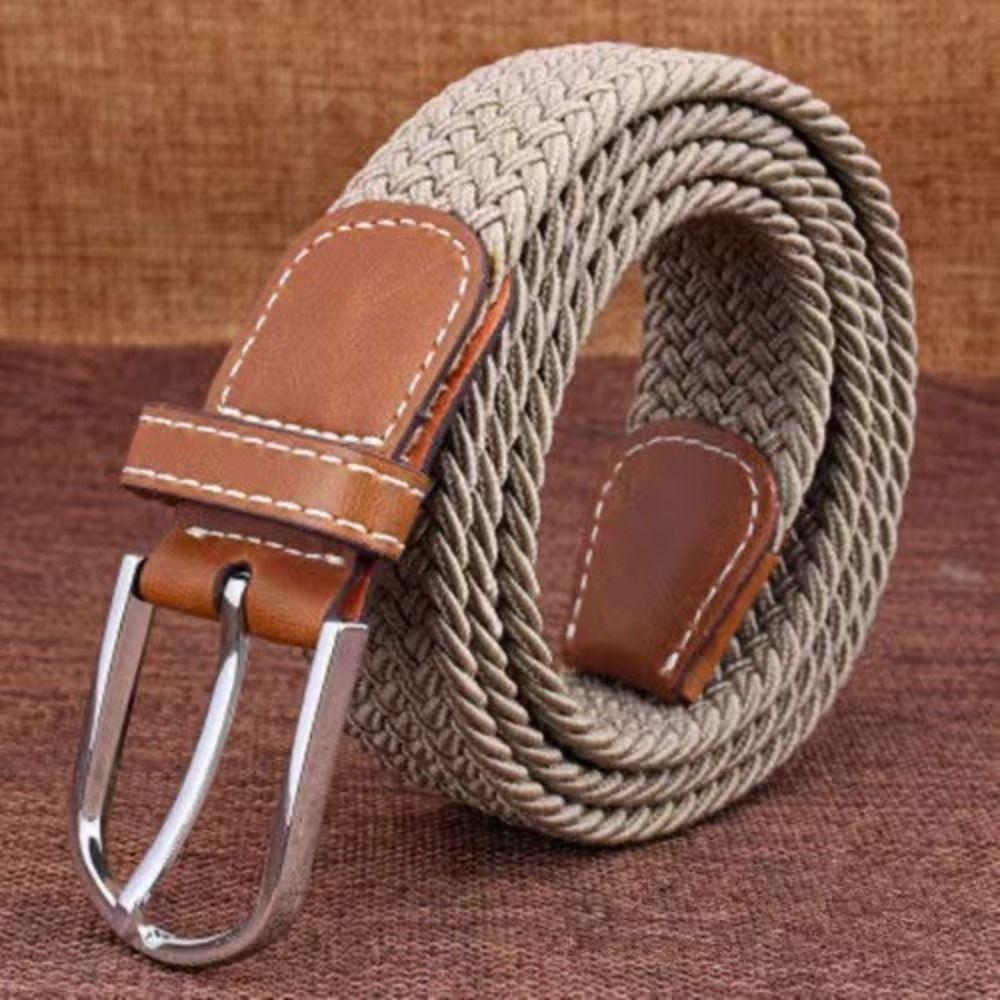 No Hole Elastic Braided Belt Adjustable Men's Waistband Casual Stretch Woven Belt  Work