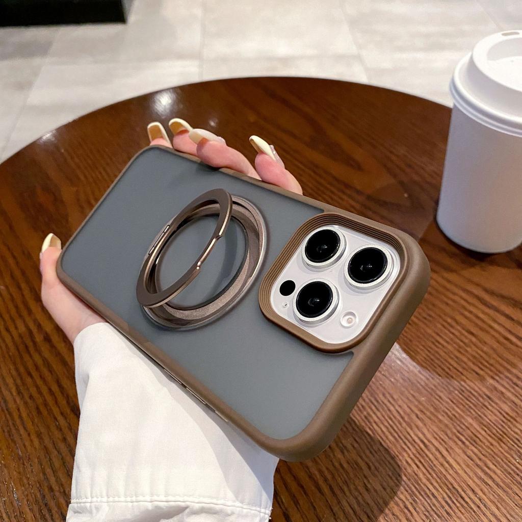 360 Rotating Magnetic Suction Bracket Is Suitable for iPhone16 Mobile Phone Case Matte Anti-drop Apple 15ProMax Protective Case.