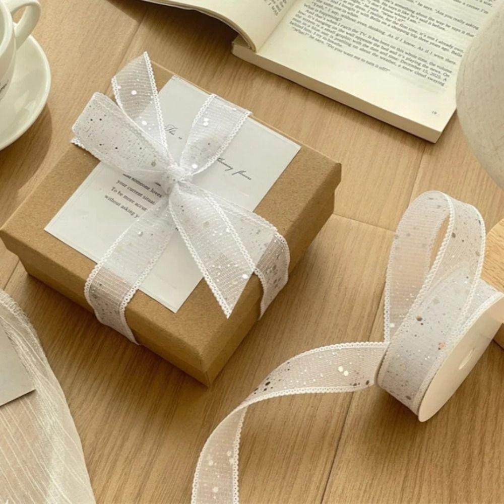 1Roll 10 Yards Silver Glitter Metallic Ribbons Gold Gift Packaging Ribbon Gift Decoration Party