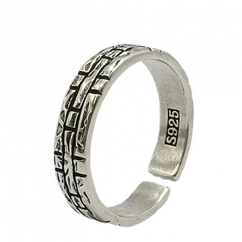 Handcrafted Bamboo Joint Ring Men Women Adjustable Sterling Vintage Geometric Statement Band