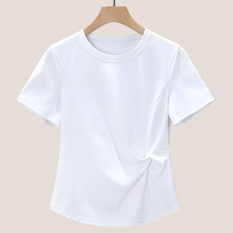 Kink Irregular T-shirt Women's Summer Temperament Is Thin and Chic Round Neck Short-sleeved Top