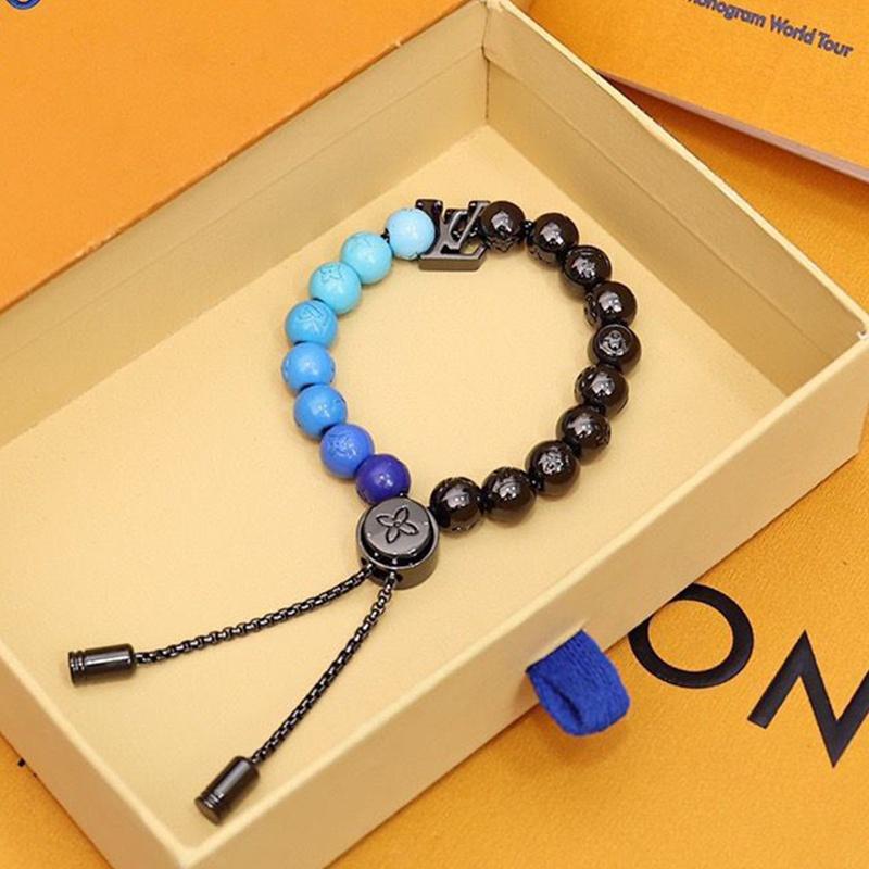 

[L-home-V] Браслет из бисера с синими вставками / Регулируемый титан / 62188