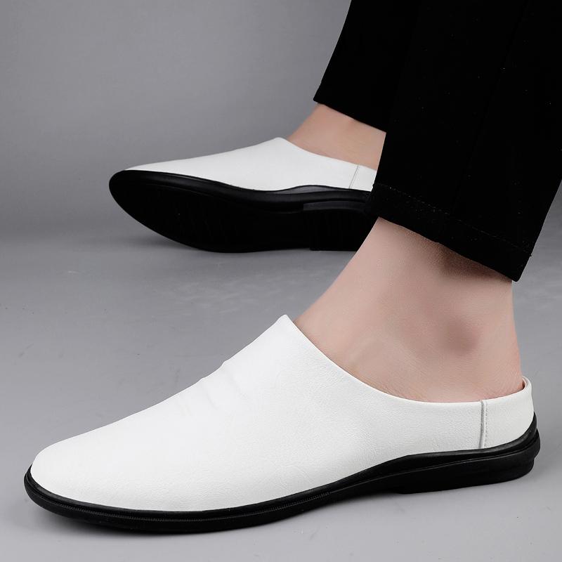 Fashion Open Low-heel Slipper Mens Slip on Walking Shoes Leather Male Comfortable Mules Shoes 2025 Male Casual Breathable Comfy Sandals