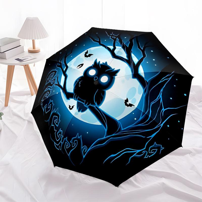1pc Moonlight Owl Automatic Folding Umbrella, Sturdy And Durable Automatic Folding Umbrella with 8 Ribs, Convenient for Outdoor Use087