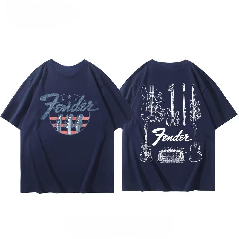 Summer Men T-Shirt Fender Electric Guitar Band Short Sleeved Boys and Girls Summer Guitarist Costumes Around Printed T-shirt