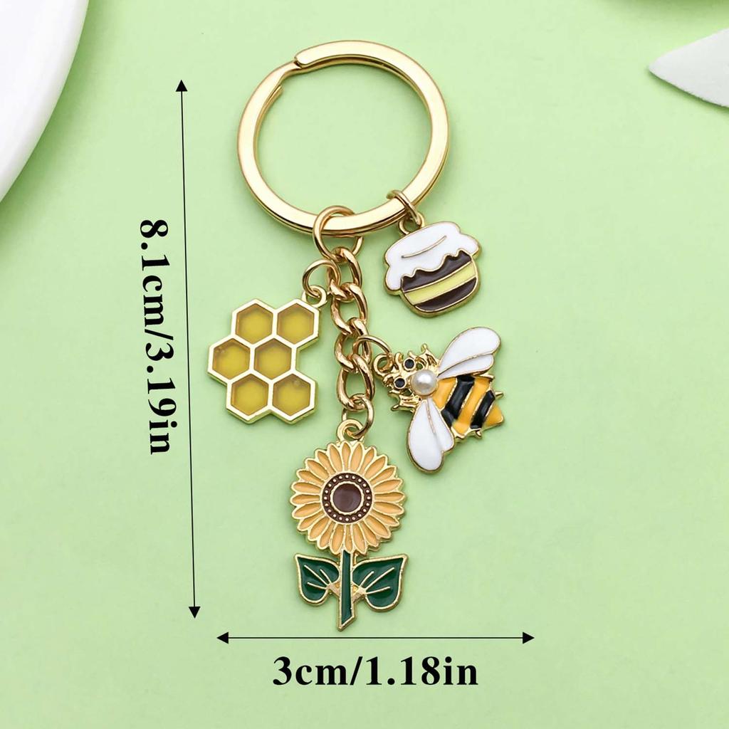 1pc Fashion Enamel Sunflower, Bee, Honey Keychain, Alloy Plant Insect Key Ring for Car Keys, Backpacks, Wallets