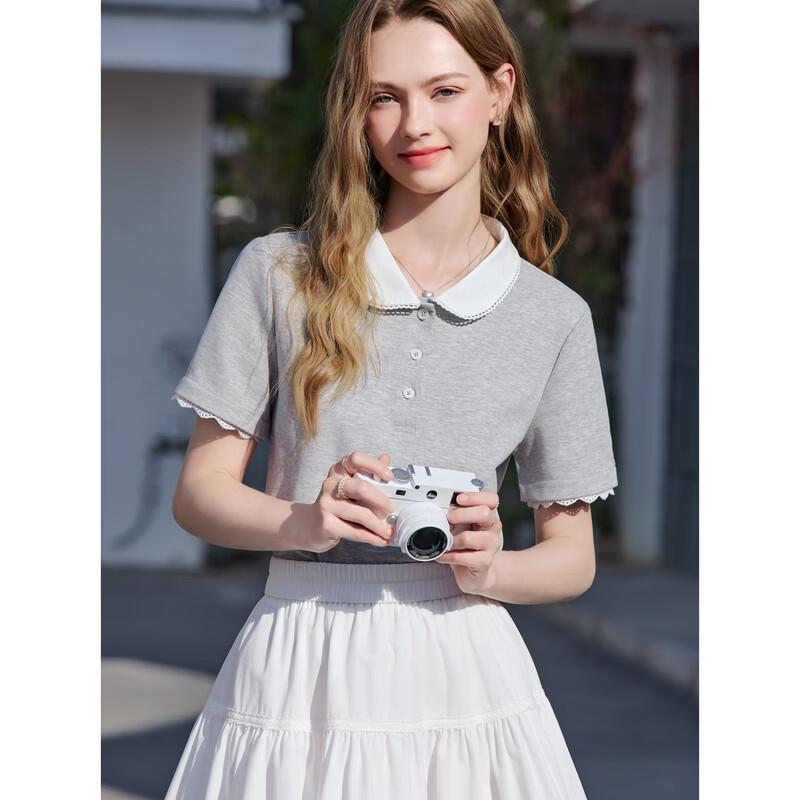 BETU Women's Sweet Lace Trim Short Sleeve T-Shirt