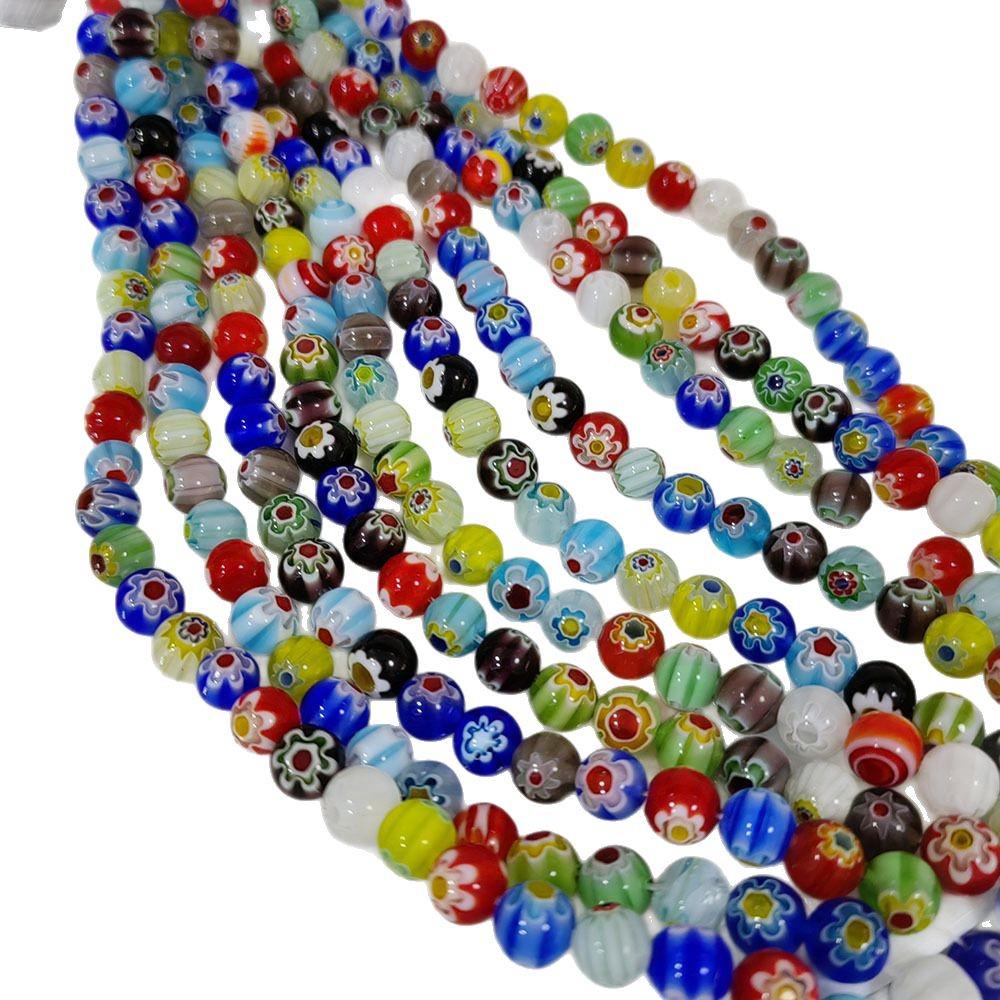 Millefiori Glass Beads 8mm - Round, Single Flower, Loose Beads for DIY Jewelry