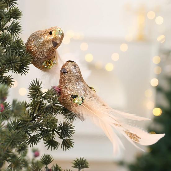 Yousheng 1 Pair Christmas Ornament Imitation Foam Feather Bead Design Christmas Tree Decoration Festive Atmosphere DIY Gift