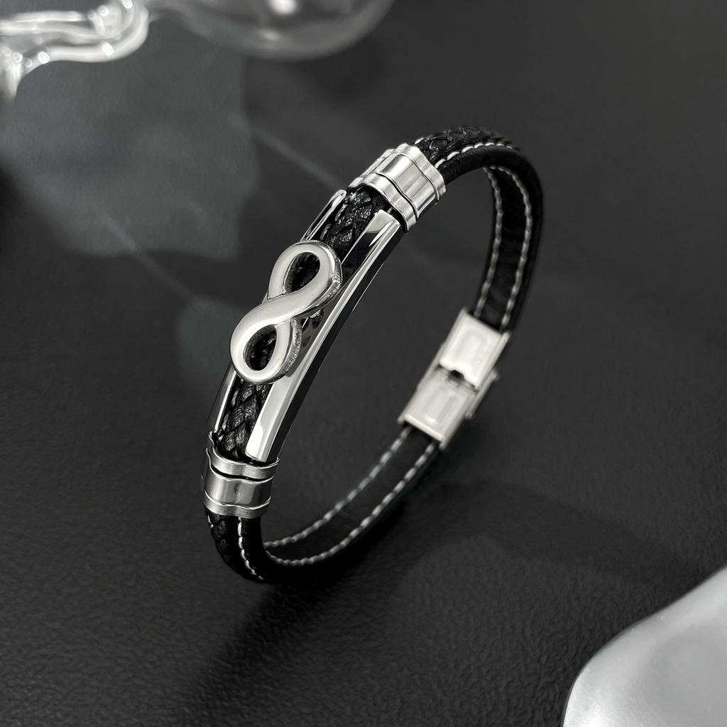 Men’s Infinity Leather Bracelet – OPK Punk Style Braided Wristband Stainless Steel