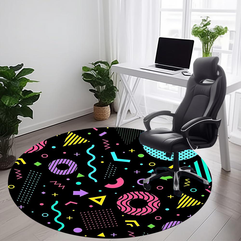 1pc Geometric Patterns Office Round Area Rug, Indoor Mat Suitable ForOffice, Under Office Chairs Bedroom Living Room Home Decor, Room Decot018