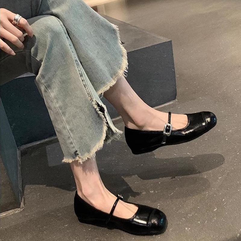 New Summer Round Toe Light Mouth Silver Small Leather Shoes Flat Sole Heightened Soft Sole Mary Jane Single Shoes for Women