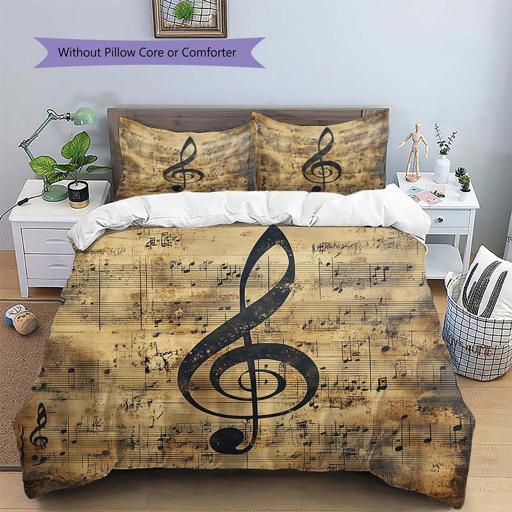 Musical instrument notes Pattern Bedding Quilt Set Quilt Cover Pillowcase Home Decoration Gift (1 * duvet cover + 2 * pillowcase, without core)
