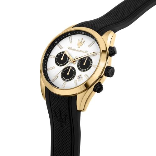 Official Maserati Attrazione Series Men's Quartz Watch with Black Strap and White Dial, 43mm Case, 5ATM Water Resistance, Perfect for Students, Busine
