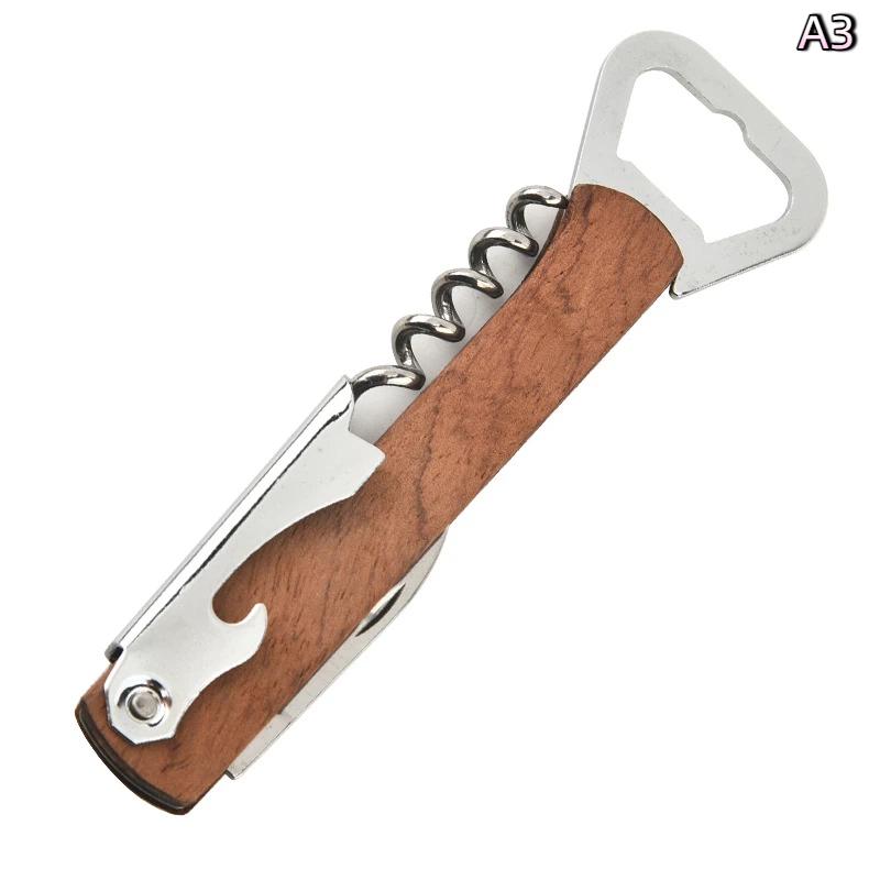 Coltello Pieghevole Portatile in Legno e Acciaio Inossidabile Apribottiglie Cavatappi Apribottiglie Vino Rosso Strumento Multifunzione per Esterno Accessori da Bar
