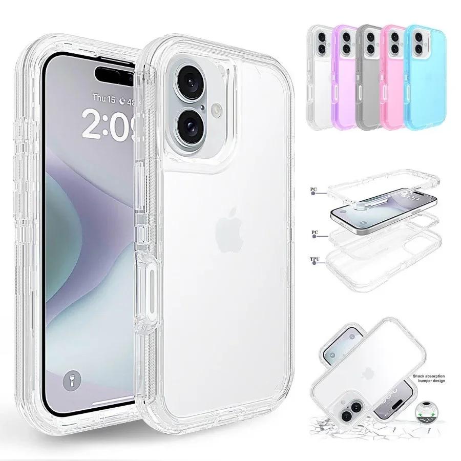 

Противоударный чехол-броня 360° для IPhone 16e 16 15 14 13 12 Pro Max Plus, 3-слойный прозрачный прочный чехол для тяжелых условий эксплуатации Pc + tpu&iPhone 12 чистый