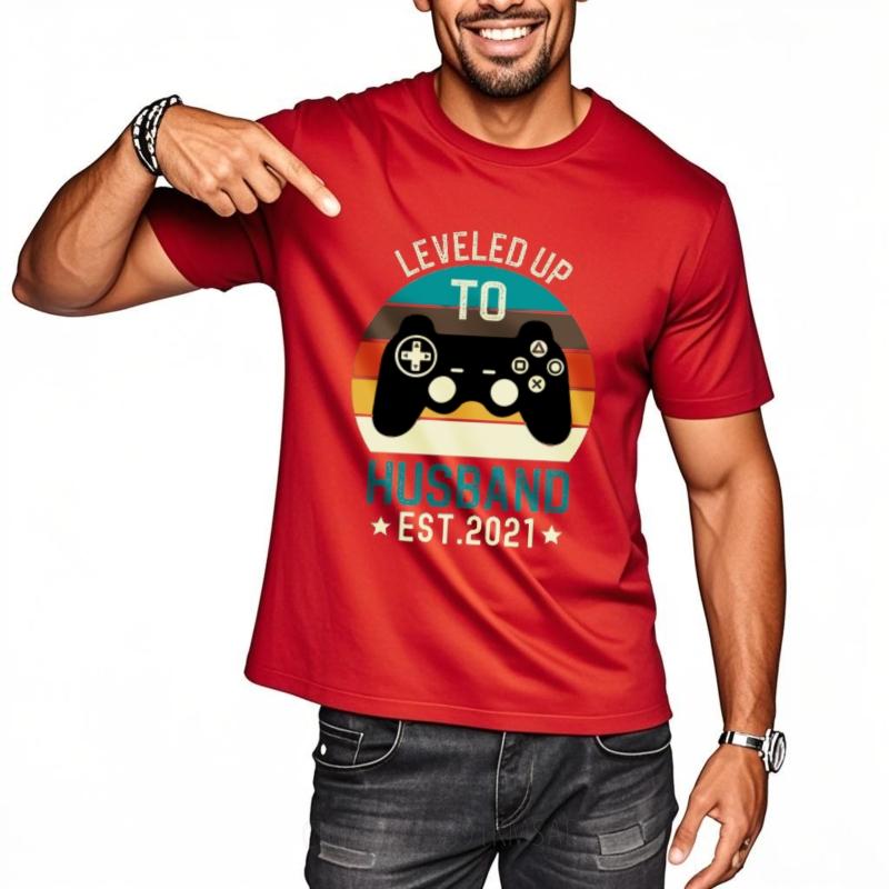 Vintage Short Sleeve Shirt Breathable Women Oneck t shirt Vintage Leveled Up To Husband Est 2021 Everyday Teenagers Tee shirt S