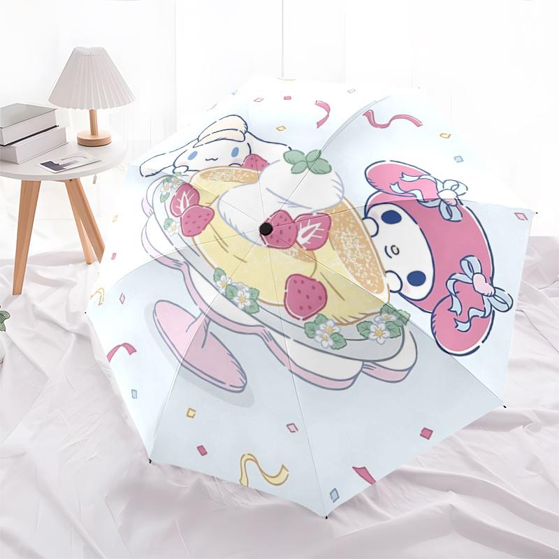

1pc My Melody & Cinnamoroll Pancake Stand - Automatic Folding Umbrella with 3-Fold Design, 8-Bone Iron Frame, Outdoor Use, Festive Gift for Fans, Trav