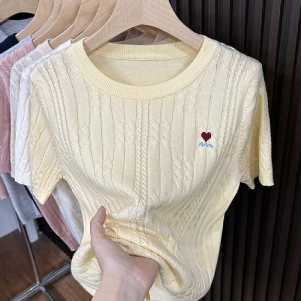 Rellawear Women S Heart Logo Round Neck Summer Short Sleeve Knit rSt0002