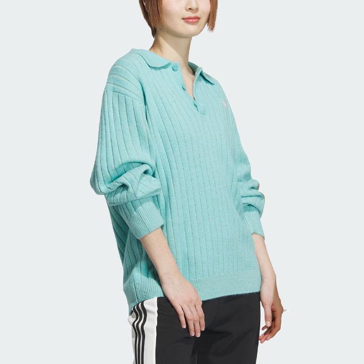 Adidas Originale SS24 V-Day Polo Pullover Gestreifter Lässiger Sportlicher Langarmpullover Unisex Pullover Mintgrün JE8280