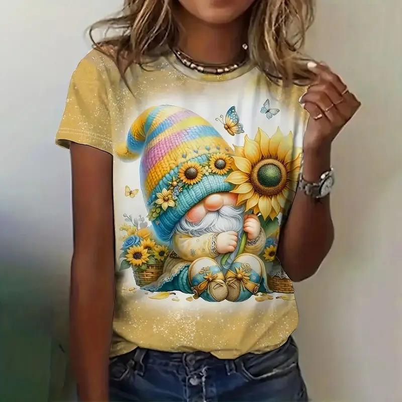 Plus Size Women's T-Shirts Christmas Snowman Print O-Neck Women's Fashion Tops Short Sleeves Sports T-Shirts Streetwear New