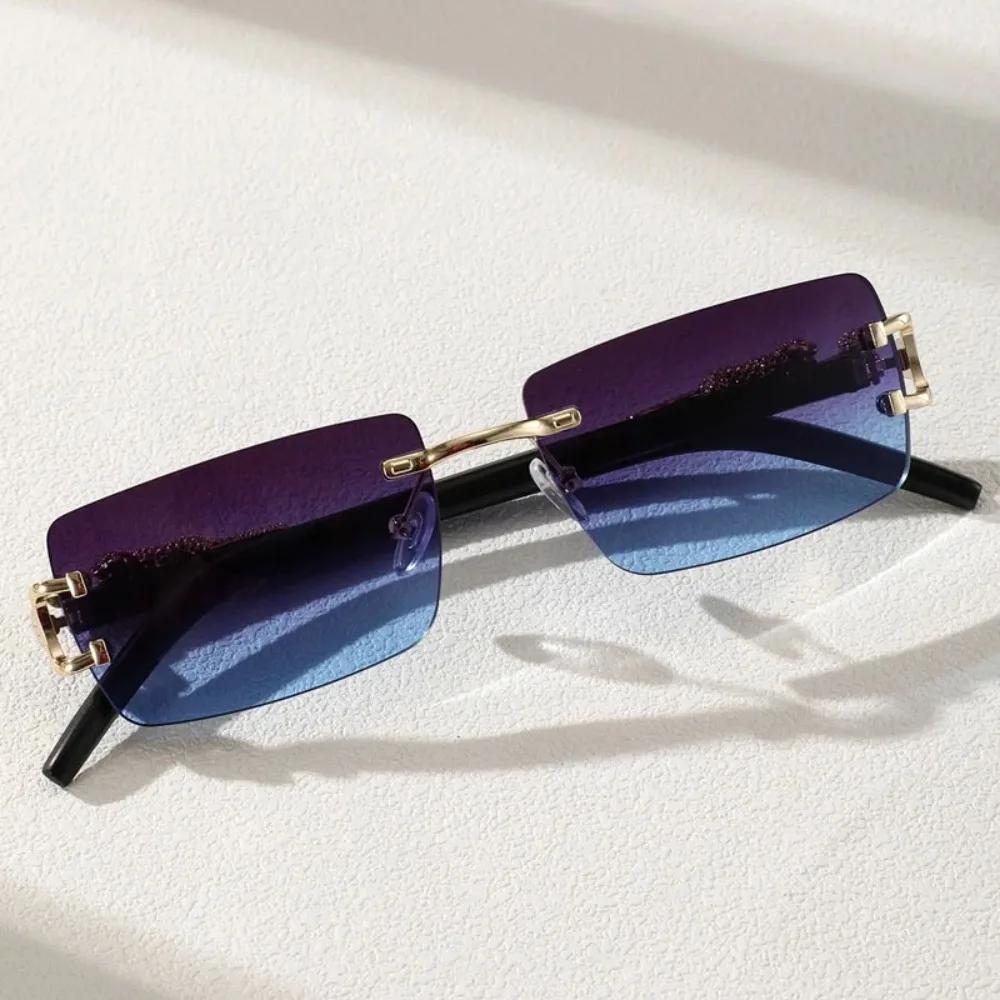1 Pc Fashionable Women Men Sunglasses Frameless Rectangular Personalized Sunglasses for Daily Life Vintage Sun Glasses